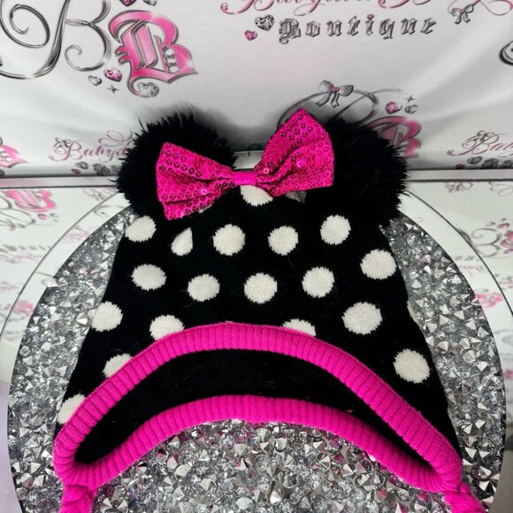 Disney hat touque bow ribbon 🎀 ears Minnie Mouse Polka Dot Hat Pink Accents - Picture 6 of 10